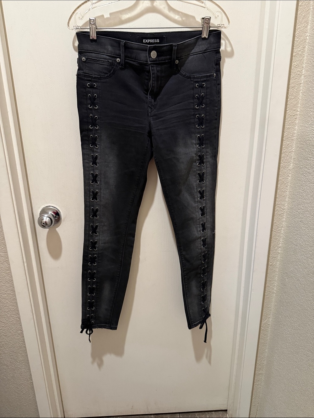 Express Black Lace-Up Skinny Jeans for Women